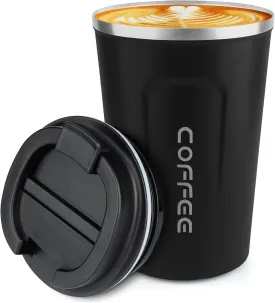 12 oz Stainless Steel Vacuum Insulated Tumbler - Coffee Travel Mug Spill Proof with Lid - Thermos Cup for Keep Hot/Ice Coffee,Tea and Beer (Black)