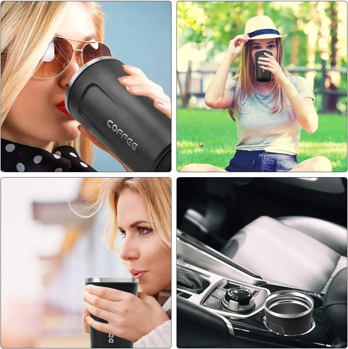 12 oz Stainless Steel Vacuum Insulated Tumbler - Coffee Travel Mug Spill Proof with Lid - Thermos Cup for Keep Hot/Ice Coffee,Tea and Beer (Black)