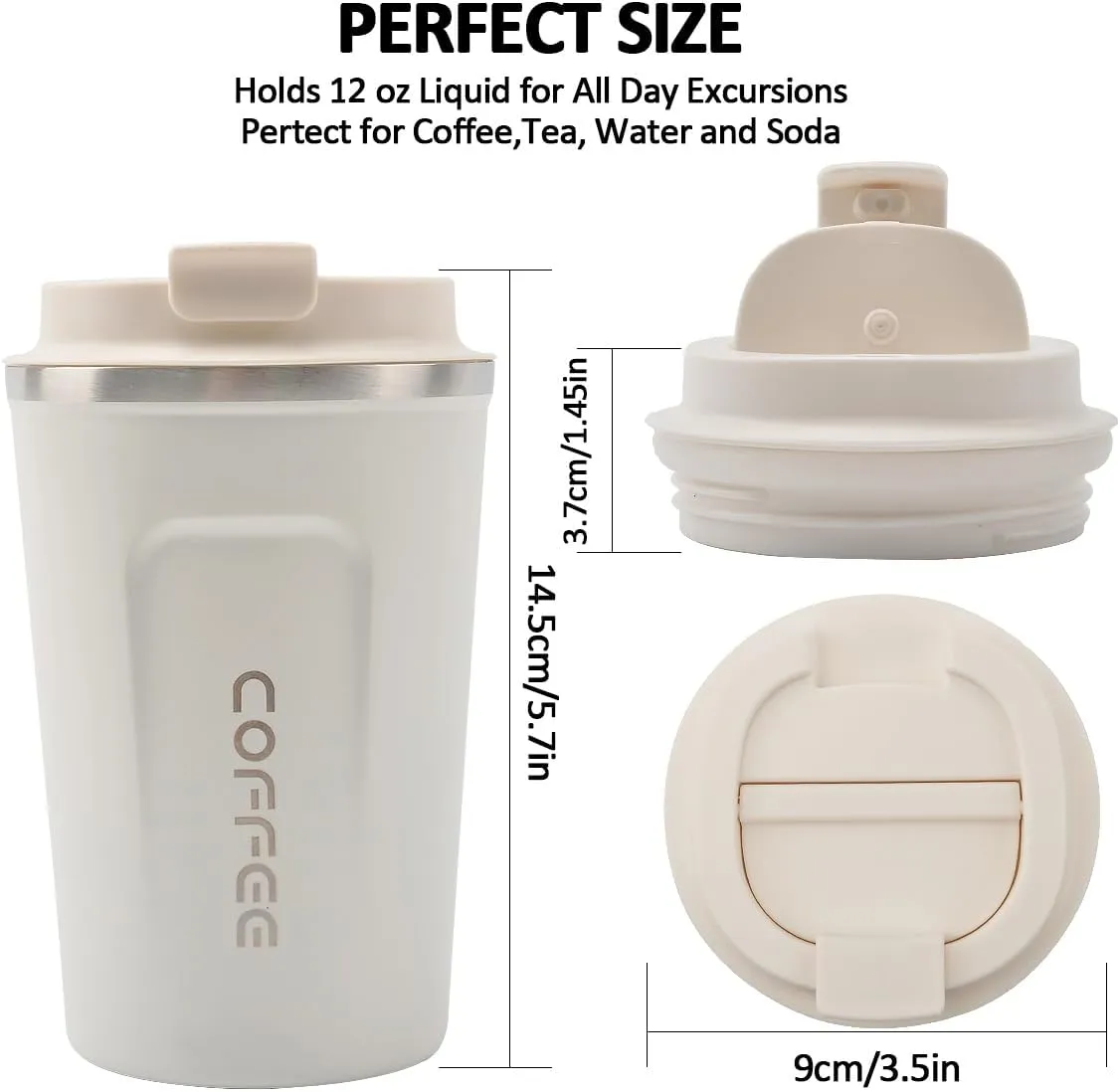 12 oz Stainless Steel Vacuum Insulated Tumbler - Coffee Travel Mug Spill Proof with Lid - Thermos Cup for Keep Hot/Ice Coffee,Tea and Beer (White)
