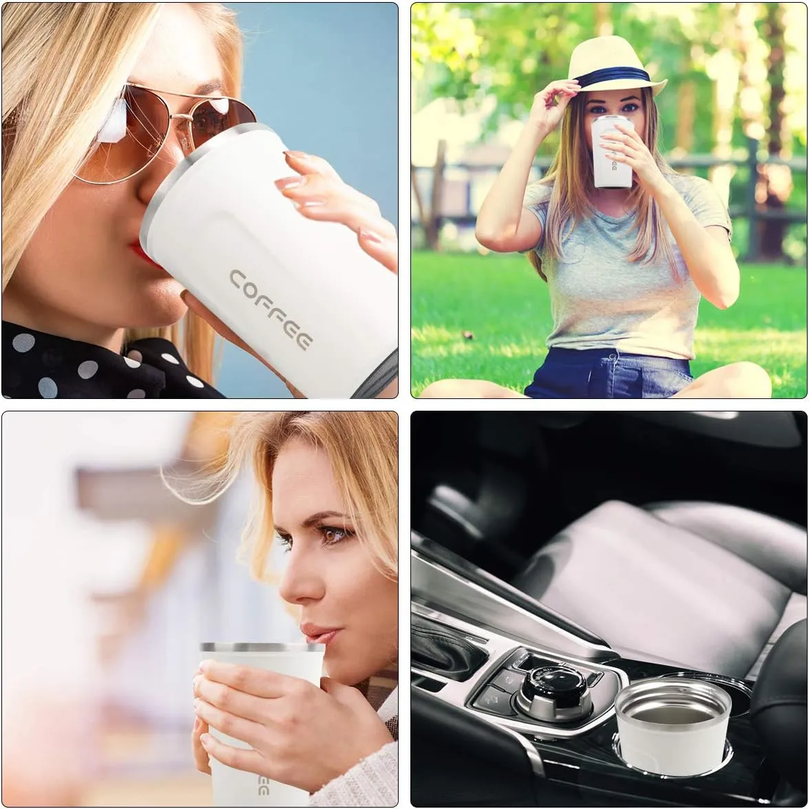 12 oz Stainless Steel Vacuum Insulated Tumbler - Coffee Travel Mug Spill Proof with Lid - Thermos Cup for Keep Hot/Ice Coffee,Tea and Beer (White)