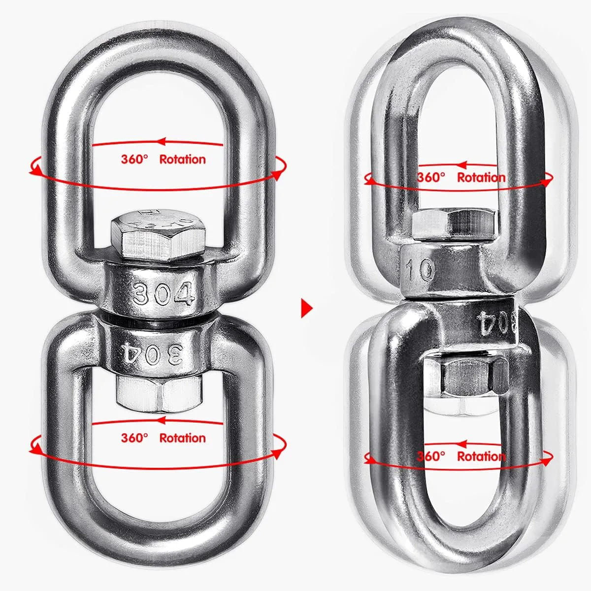 2 1 Heavy Duty 304 Stainless Steel Swivel Ring Double Ended Swivel Eye Hook with SUS304 Snap Hooks for Web Tree Swing, Swing Spinner Hanger, Reliable and Safe (M6)