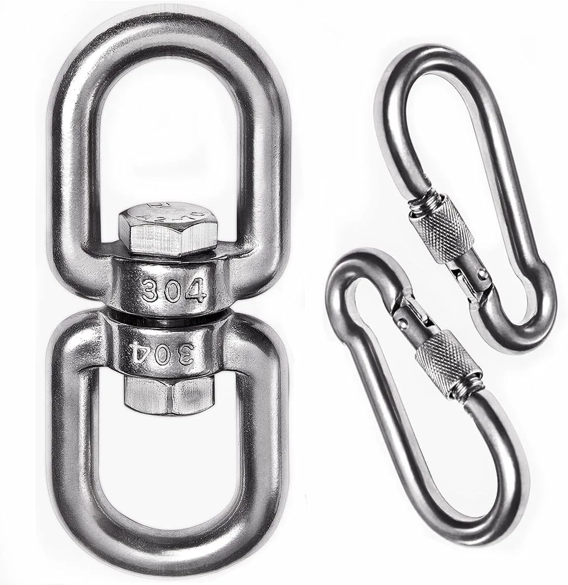 2 1 Heavy Duty 304 Stainless Steel Swivel Ring Double Ended Swivel Eye Hook with SUS304 Snap Hooks for Web Tree Swing, Swing Spinner Hanger, Reliable and Safe (M6)