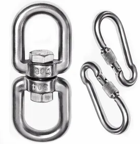 2 1 Heavy Duty 304 Stainless Steel Swivel Ring Double Ended Swivel Eye Hook with SUS304 Snap Hooks for Web Tree Swing, Swing Spinner Hanger, Reliable and Safe (M6)