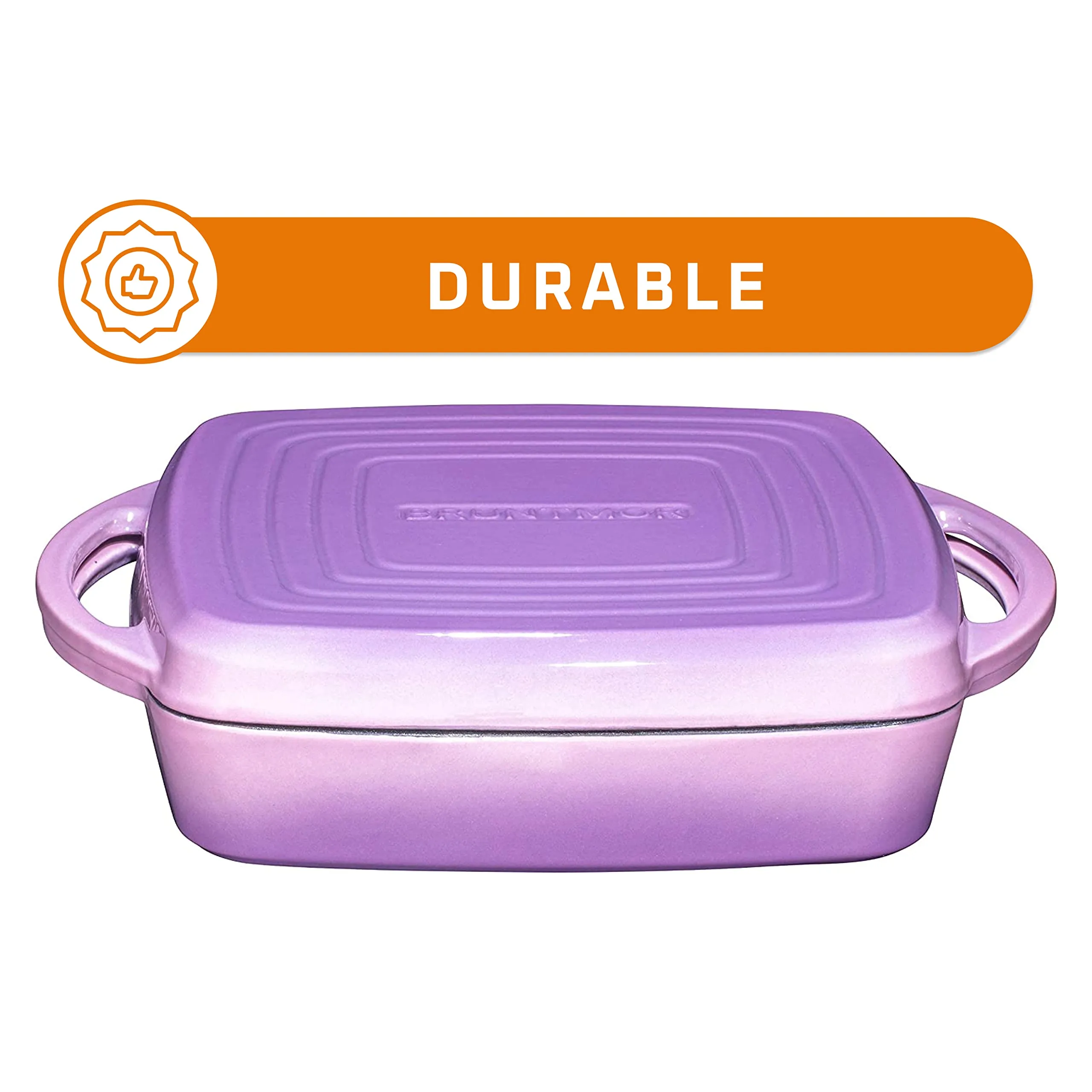 2 In 1 Enameled Square Cast Iron Baking Pan Cookware Dish With Grill Lid, 11-inch Multi