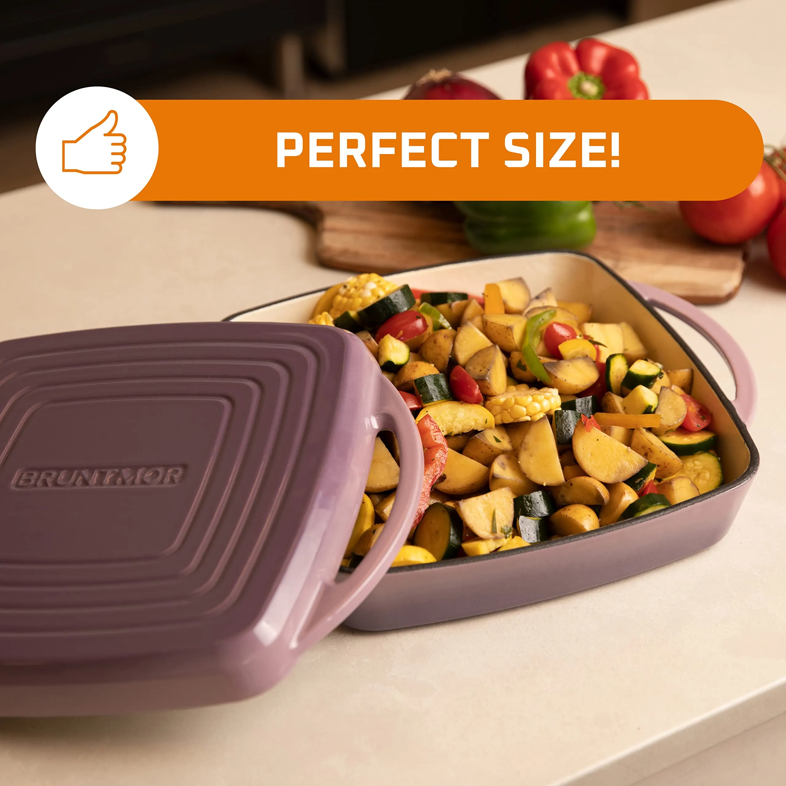 2 In 1 Enameled Square Cast Iron Baking Pan Cookware Dish With Grill Lid, 11-inch Multi