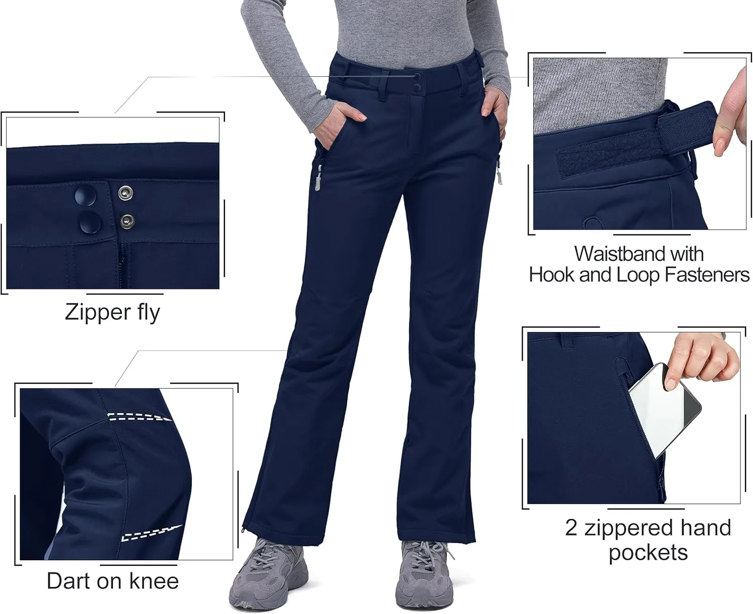 33,000ft Women's Softshell Snow Pants Waterproof Warm Ski Pants Insulated Ripstop Snowboard Winter Pants