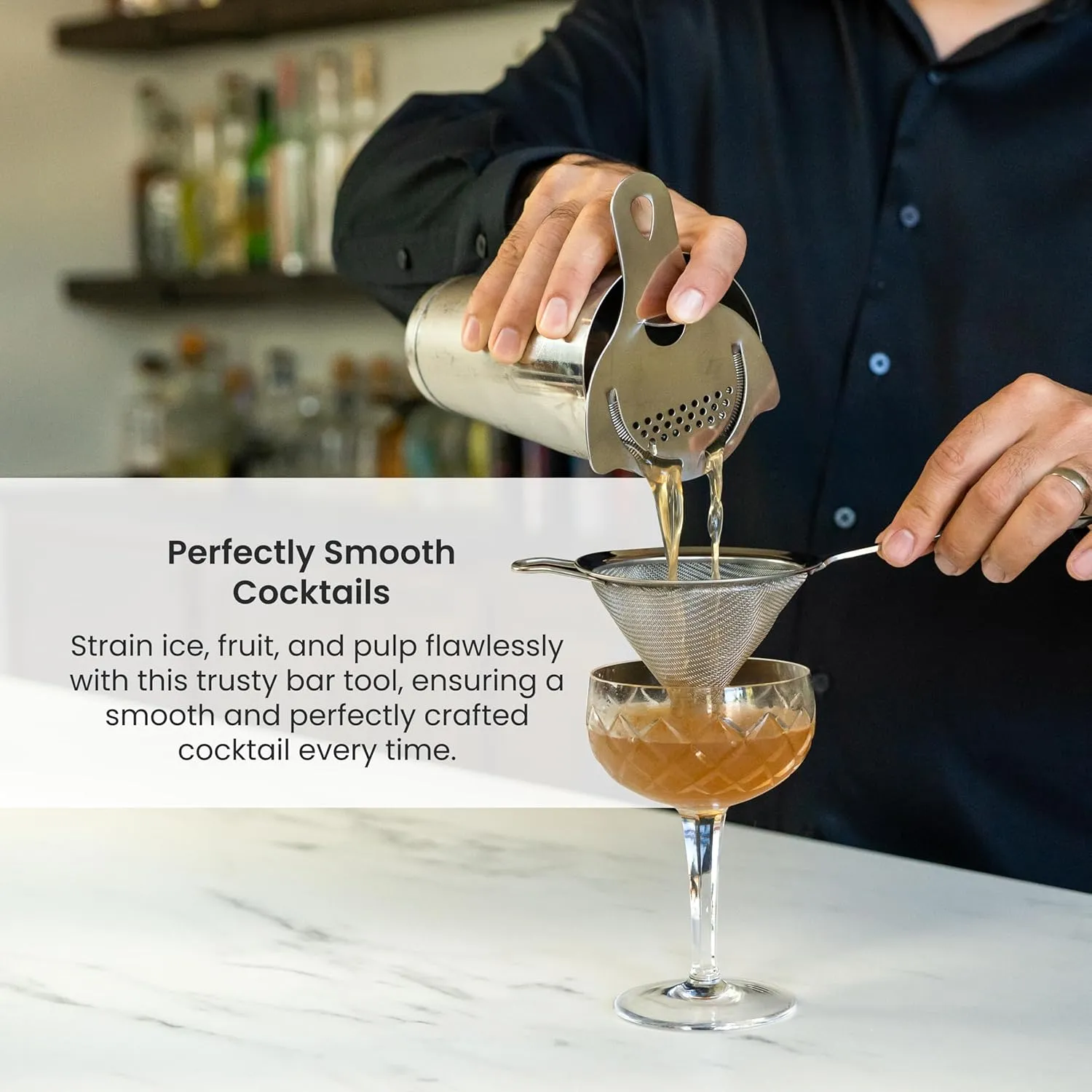 A Bar Above Antique Copper Conical Mesh Strainer, Fine Cocktail Sieve for Bartenders and Chefs, 304 Stainless Steel Double-Strainer for Tea, Coffee, Broths, and Stylish Home Bar Presentation