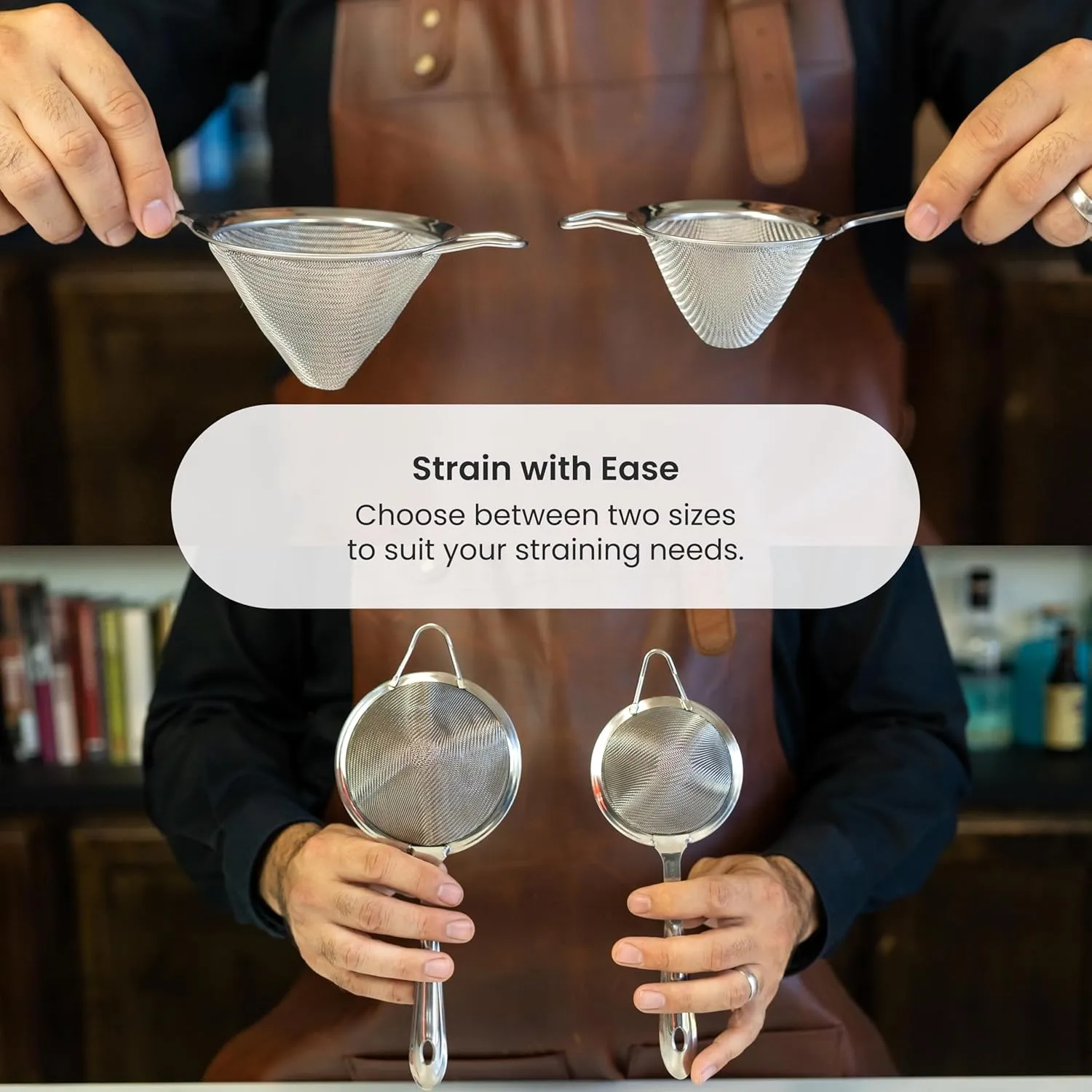 A Bar Above Antique Copper Conical Mesh Strainer, Fine Cocktail Sieve for Bartenders and Chefs, 304 Stainless Steel Double-Strainer for Tea, Coffee, Broths, and Stylish Home Bar Presentation