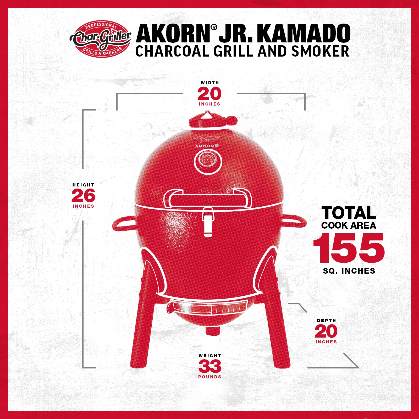 AKORN® Jr. Kamado Charcoal, Red
