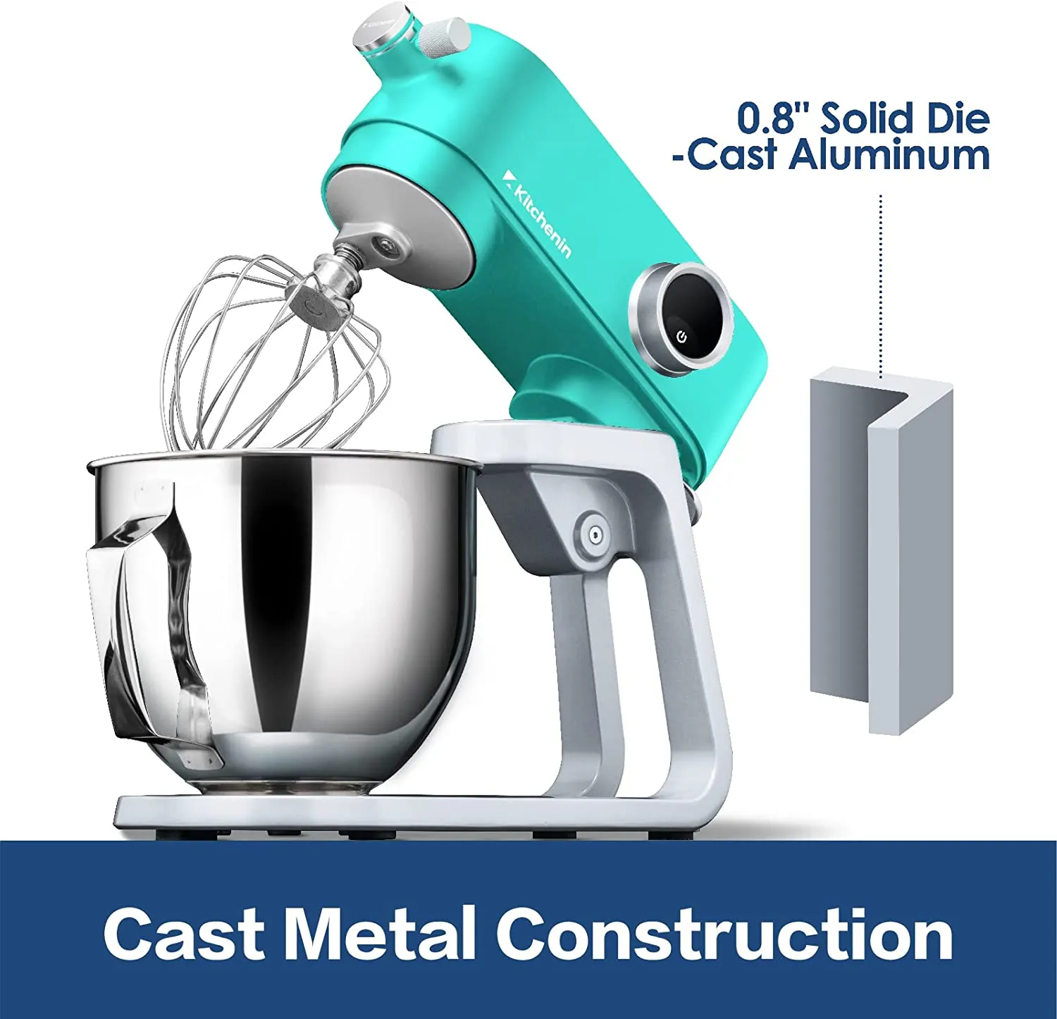 All Metal Stand Mixer, 5.3-Quart 8-Speeds Tilt-Head 400 Watt DC Motor with 12-Wire Whip, Flat Beater, Stainless Steel Dough Hook & Pouring Shield