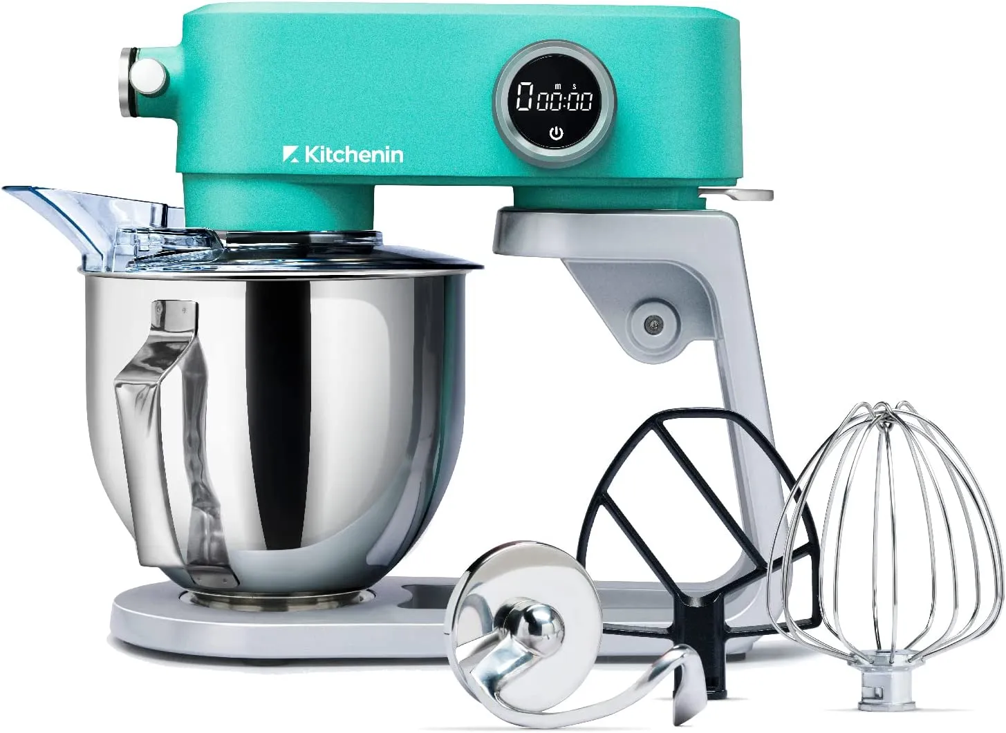 All Metal Stand Mixer, 5.3-Quart 8-Speeds Tilt-Head 400 Watt DC Motor with 12-Wire Whip, Flat Beater, Stainless Steel Dough Hook & Pouring Shield