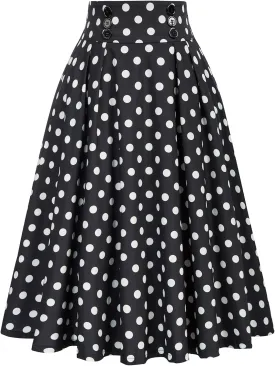 Belle Poque Women's Vintage High Waist Pleated Midi A-Line Skirt with Pockets