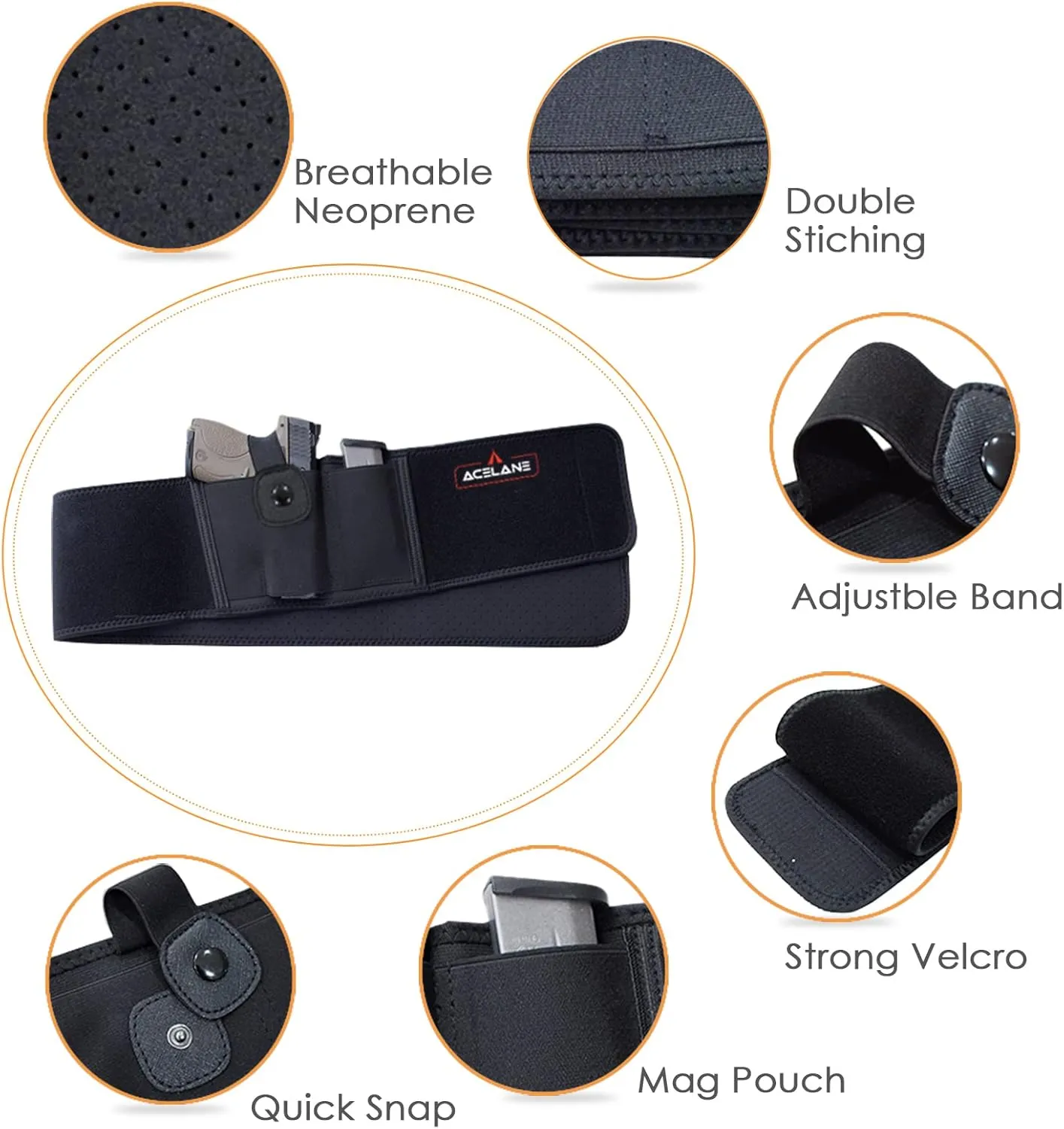Belly Band Holster for Concealed Carry Abdominal Band Gun Holster Tactical Elastic Waist Pistols Adjustable Belly Wrap IWB OWB Mag Pouch Fits Firearm Handgun Revolvers for Men & Women