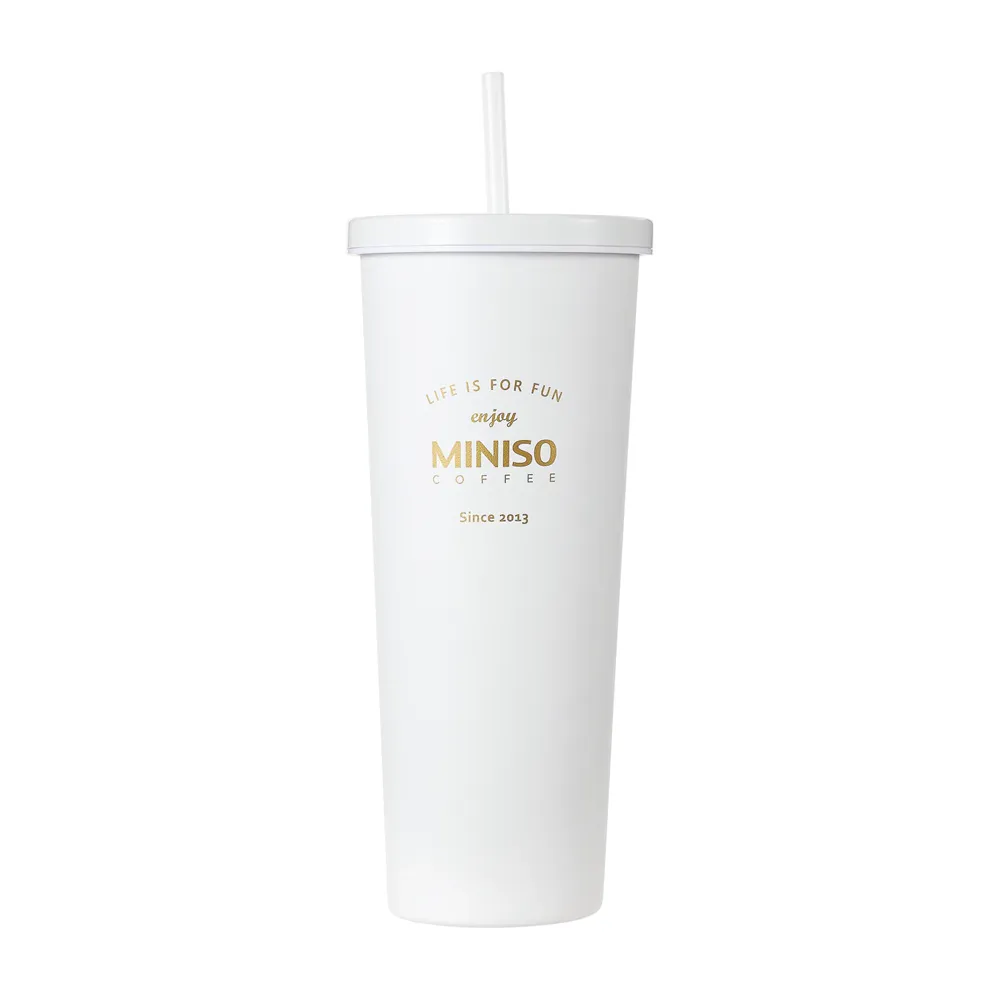 Black & White Series Steel Tumbler with Straw (800mL)(White)