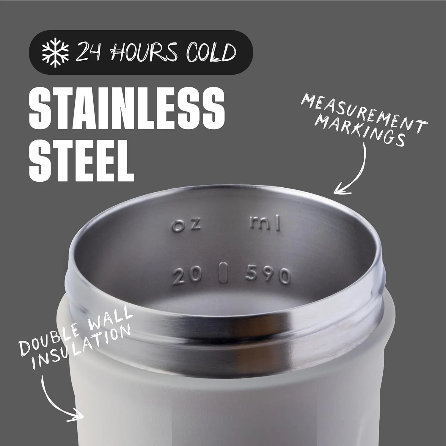 BlenderBottle Strada Shaker Cup Insulated Stainless Steel Water Bottle with Wire Whisk, 24-Ounce, Grey