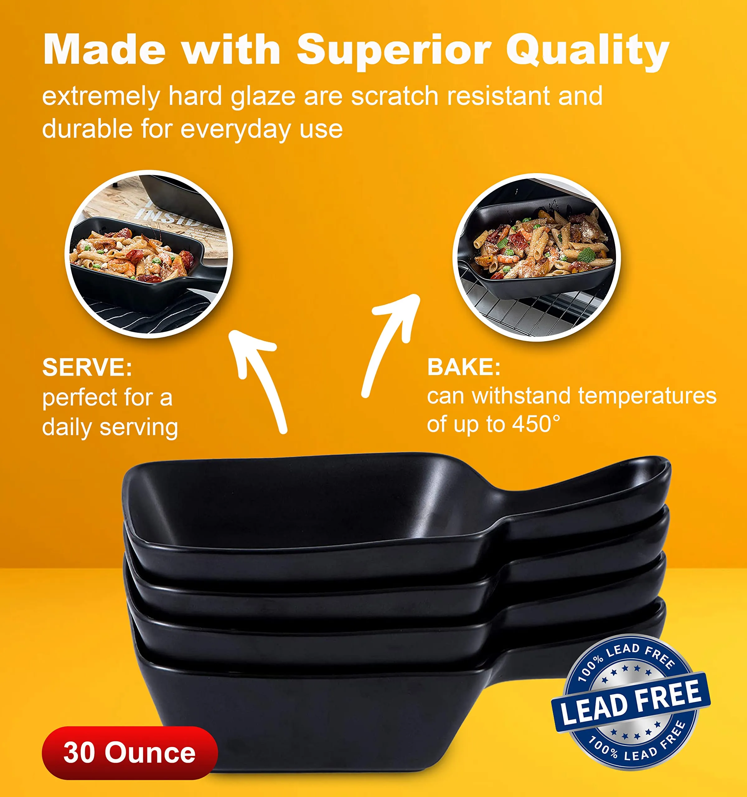 Bruntmor 30 Ounce Set of 4 Stackable Soup Bowls Kitchen Dinnerware Set for Salad, Pasta