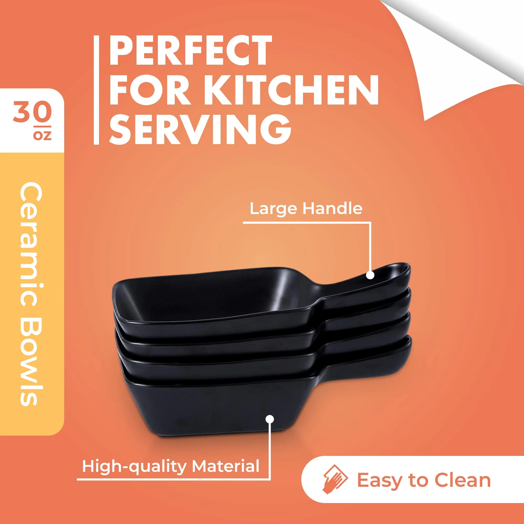 Bruntmor 30 Ounce Set of 4 Stackable Soup Bowls Kitchen Dinnerware Set for Salad, Pasta