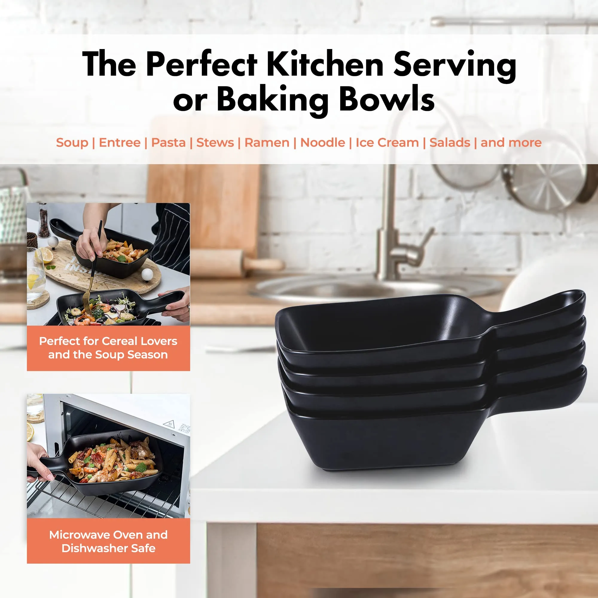 Bruntmor 30 Ounce Set of 4 Stackable Soup Bowls Kitchen Dinnerware Set for Salad, Pasta
