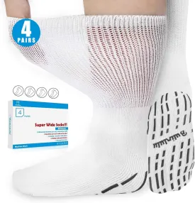 Bulinlulu Extra Width Diabetic Socks Men Women-4 Pairs Wide Edema Sock for Swollen Feet,Non Slip Cast Bariatric Socks 13-15