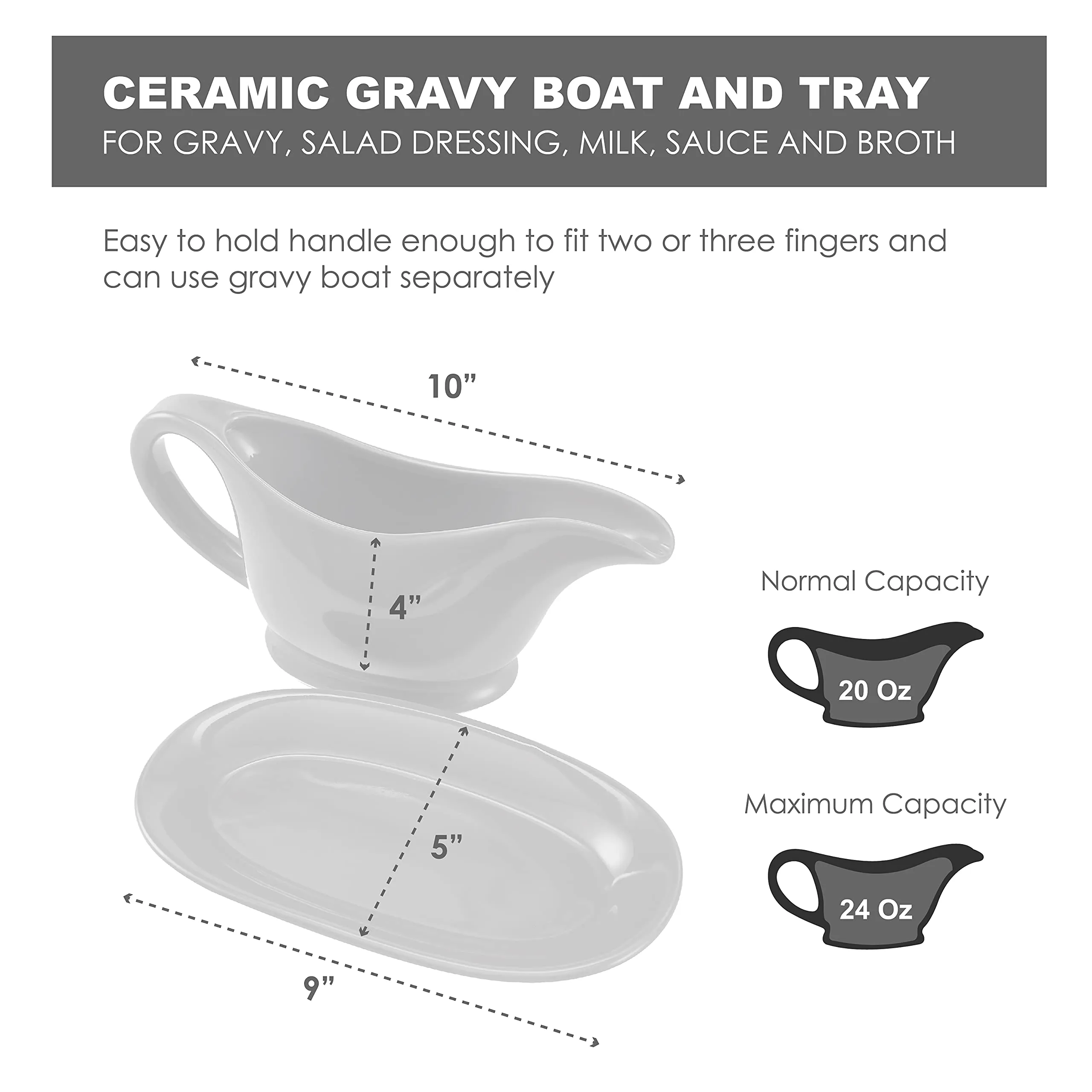 Ceramic Gravy Boat And Tray, For Salad Dressings, Milk, Broth, Creamer,
