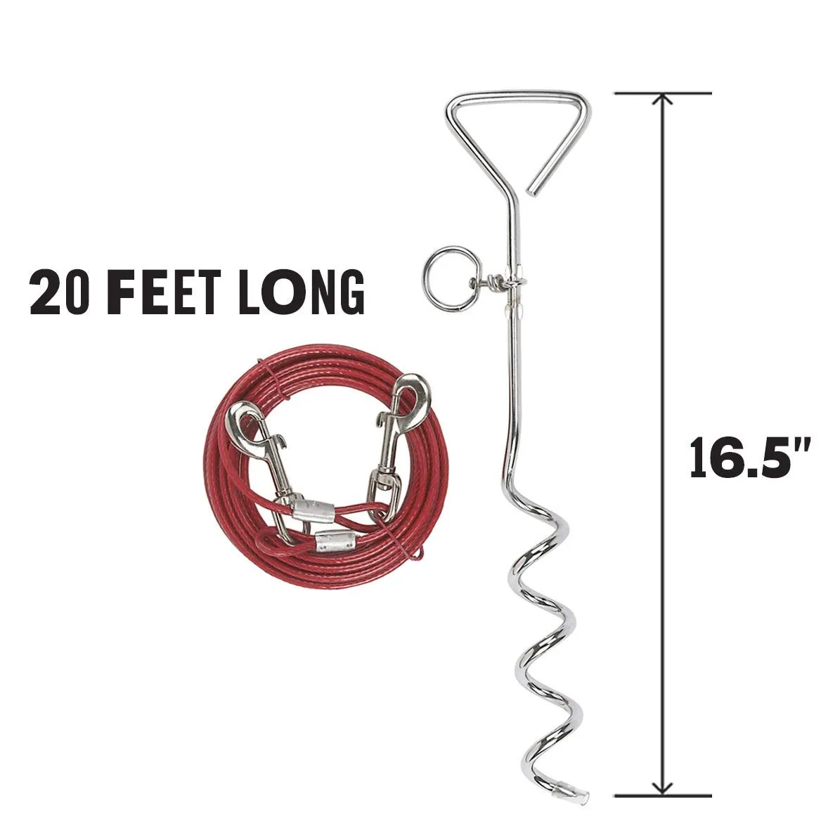 Chrome Dog Stakes - 2 Pack - 8mm X 16 Inch - Supports Heavy-Duty Tie-Out Lead