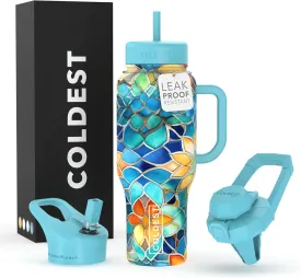 Coldest 40 oz Tumbler with Handle and Straw, 100% Leak Proof Insulated Tumbler with Lid and Straw (3 Lids), Stainless Steel Tumblers for Women & Men, Cup Holder Friendly, 36 oz (Morrocan Vibes)