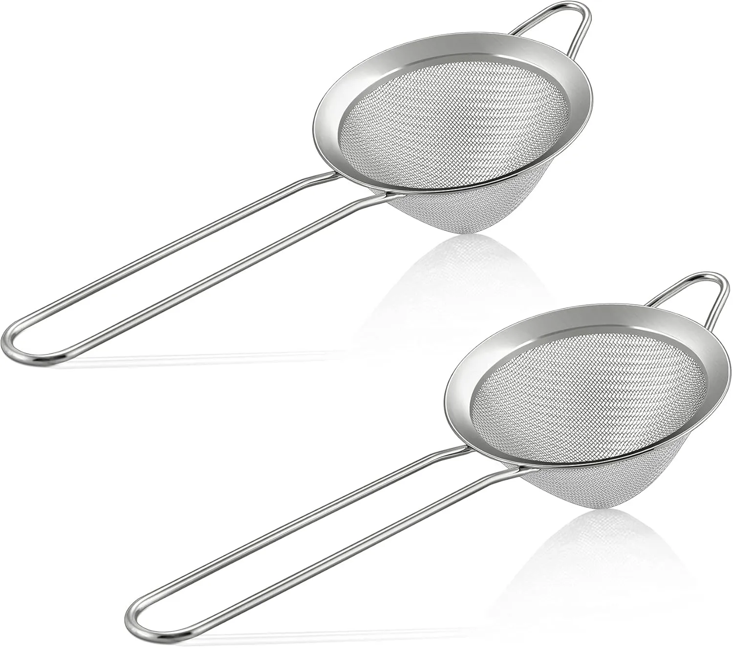 E-far Fine Mesh Strainer Set of 2, 3.3 Inches Stainless Steel Tea Strainer with Long Handle, Small Conical Mesh Strainers Sieve for Cocktail Coffee Food, Rust Proof & Easy to Clean (Silver)