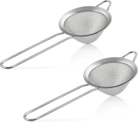 E-far Fine Mesh Strainer Set of 2, 3.3 Inches Stainless Steel Tea Strainer with Long Handle, Small Conical Mesh Strainers Sieve for Cocktail Coffee Food, Rust Proof & Easy to Clean (Silver)