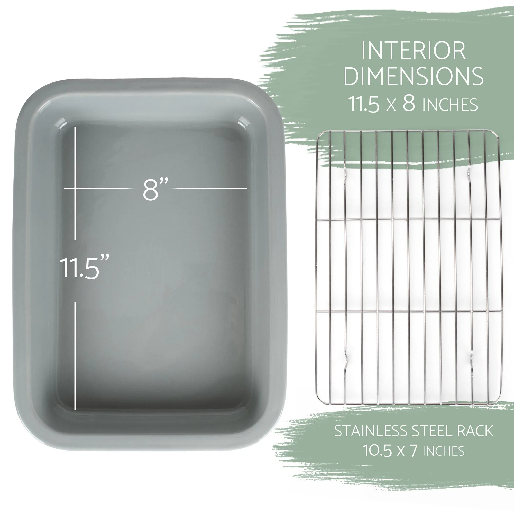 Elanze Designs Grey 12.9 x 9.3 Porcelain Baking Dish With Stainless Steel Rack