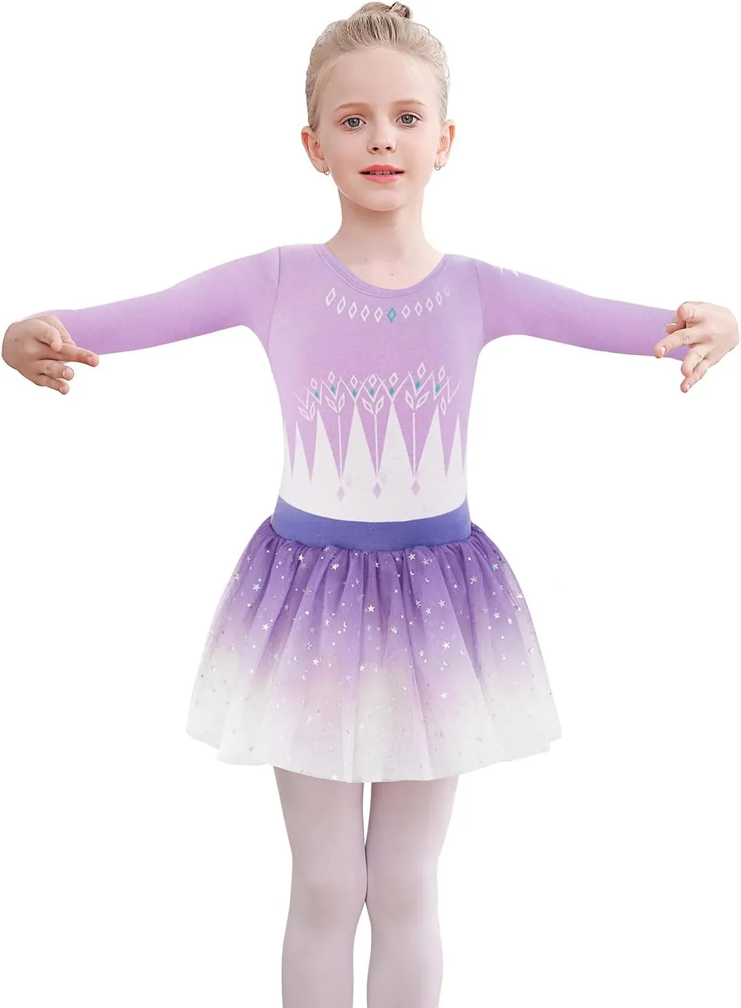 EQSJIU Long Sleeve Leotard for Girls Leotards Dance Ballet Dress Kids Dance Dress with 3 layers Sparkle Tutu