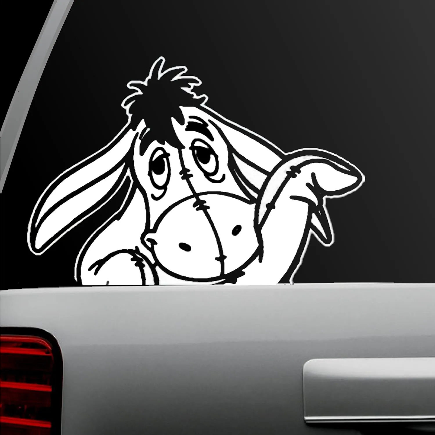Eyor Cartoon Donkey Waving, Peeking Decal Vinyl Car Truck SUV Window Wall Tumbler Lunchbox Laptop Decor (White, 6")