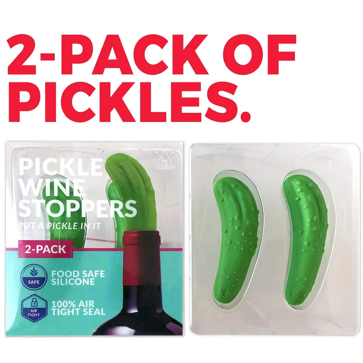 Funny Pickle Wine Stopper   Gift Box "Put A Pickle In It" Set Of 2