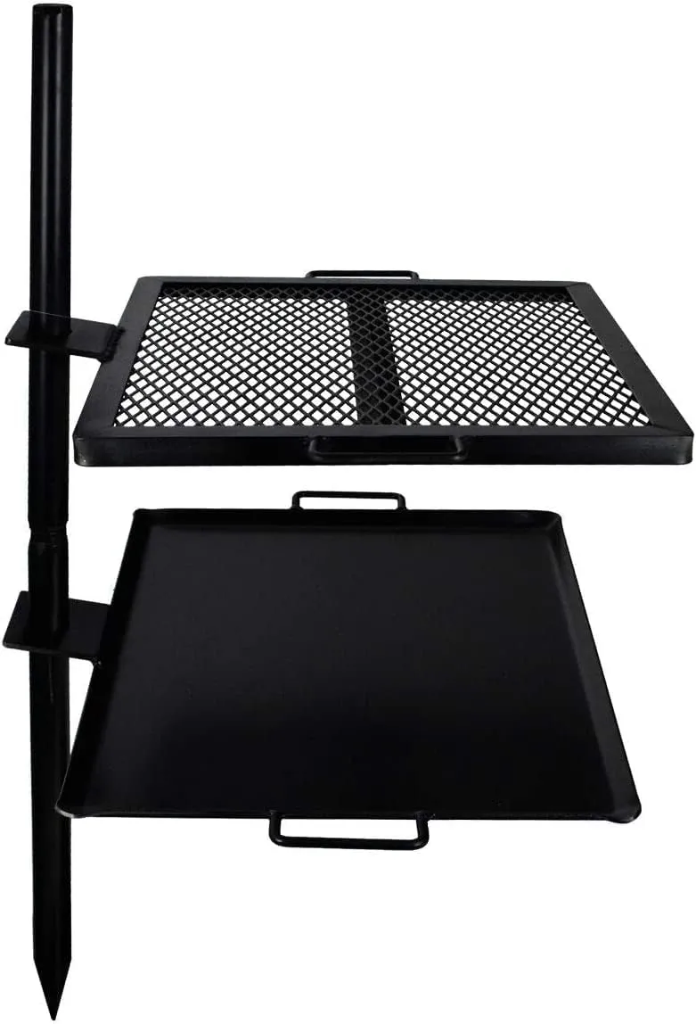 GameMaker Open Fire Camping Grill & Skillet Combo  Portable Outdoor Campfire Cooking Tool, Heavy-Duty BBQ Grill for Camping & Hiking