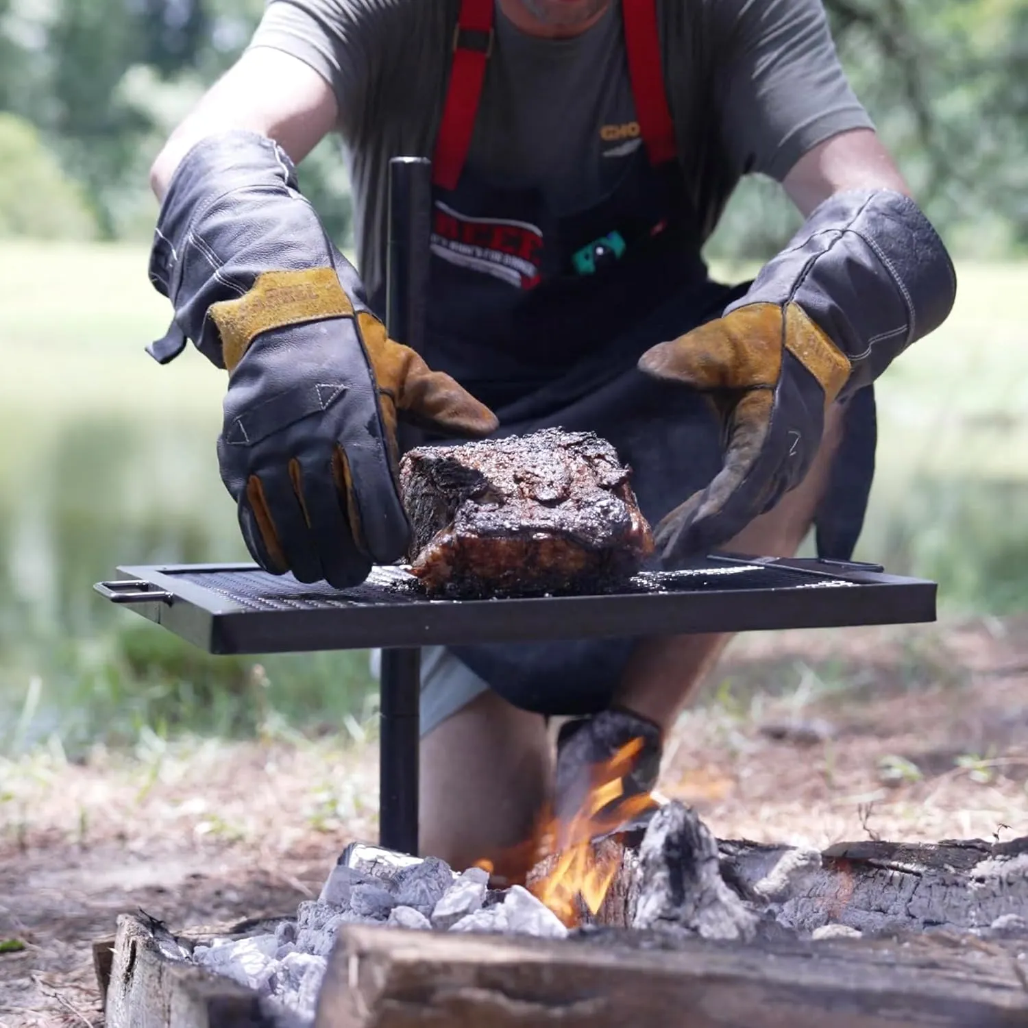 GameMaker Open Fire Camping Grill & Skillet Combo  Portable Outdoor Campfire Cooking Tool, Heavy-Duty BBQ Grill for Camping & Hiking