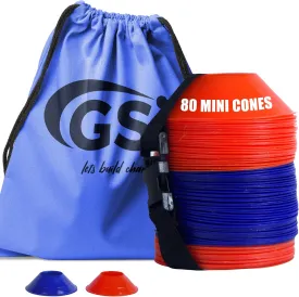GSi Mini Cones for Sports  Compact and Durable Set of 80, 5 Inch Training Cones for Soccer, Drills, Agility, and Kids Activities | Includes Carry Bag and Strap