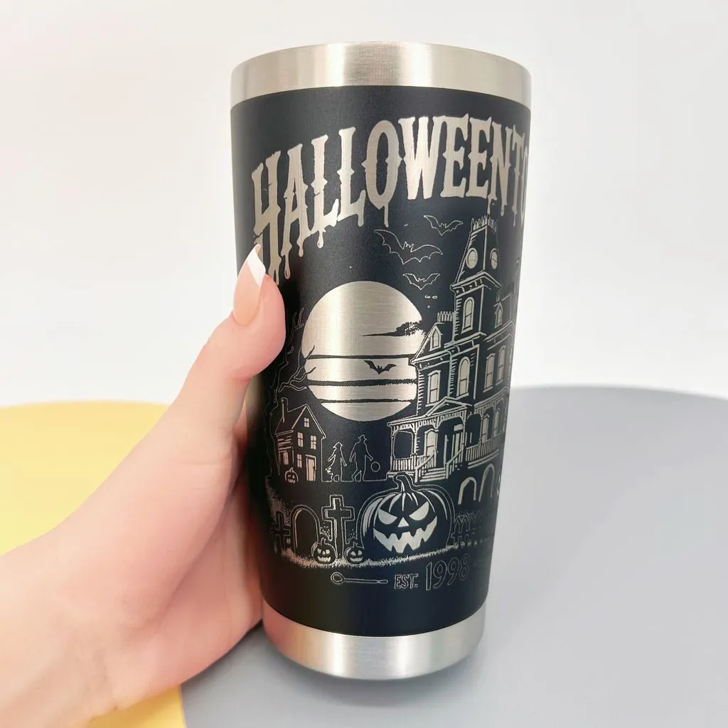 Halloween Tumbler with Straw, 20oz Stainless Steel Insulated Bottle, Spooky Pumpkin Horror Theme, Gift Box