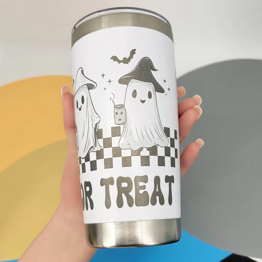 Halloween Tumbler with Straw, 20oz Stainless Steel Insulated Bottle, Spooky Pumpkin Horror Theme, Gift Box