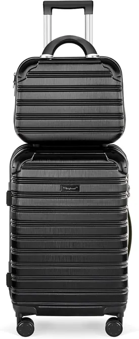 Hard Case Luggage 2 Piece Sets Carry On Luggage Lightweight With Spinner Wheels Rolling Suitcase 22x14x9 Airline Approved PC ABS TSA Lock Hardshell Travel Carry On Hardside 14/20 Inch 2PCS,Black