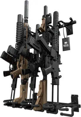 Hold Up Displays - Vertical Gun Rack for Wall & Rifle Storage - Holds 6 Shotguns, Rifles, & More - Heavy Duty Steel Indoor Gun Rack - Wall Mounted Rifle Rack - Slatwall Mount - Made in The USA