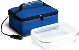 HOTLOGIC Mini Portable Electric Lunch Box Food Heater with Glass Container - Food Warmer and Heated Lunch Box for Adults Car/Home - Cook, Reheat, and Keep Your Food Warm - BLUE - 12V