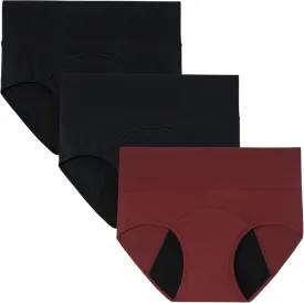 INNERSY Period Underwear for Women Leakproof High Waisted Menstrual Cotton Panties 3 Pack