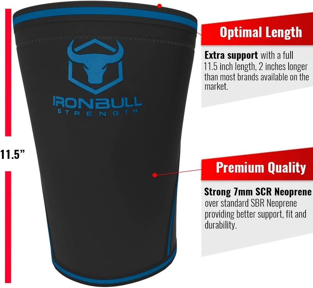 Iron Bull Strength 7mm Knee Sleeves (Pair) for Weightlifting & Powerlifting (USPA, IPL, IWF & USAW Approved) | High-Performance Knee Compression Support For Squats, Weight Lifting - Men and Women