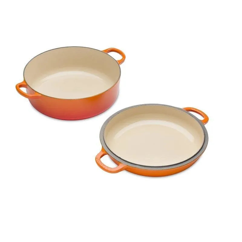 Le Creuset Signature Cast Iron Shallow Casserole with Reversible Baking Lid 26cm Volcanic