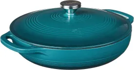Lodge 3.6 Quart Enameled Cast Iron Covered Casserole with Lid  Dual Handles  Oven Safe up to 500 F or on Stovetop - Use to Marinate, Cook, Bake, Refrigerate and Serve  Lagoon
