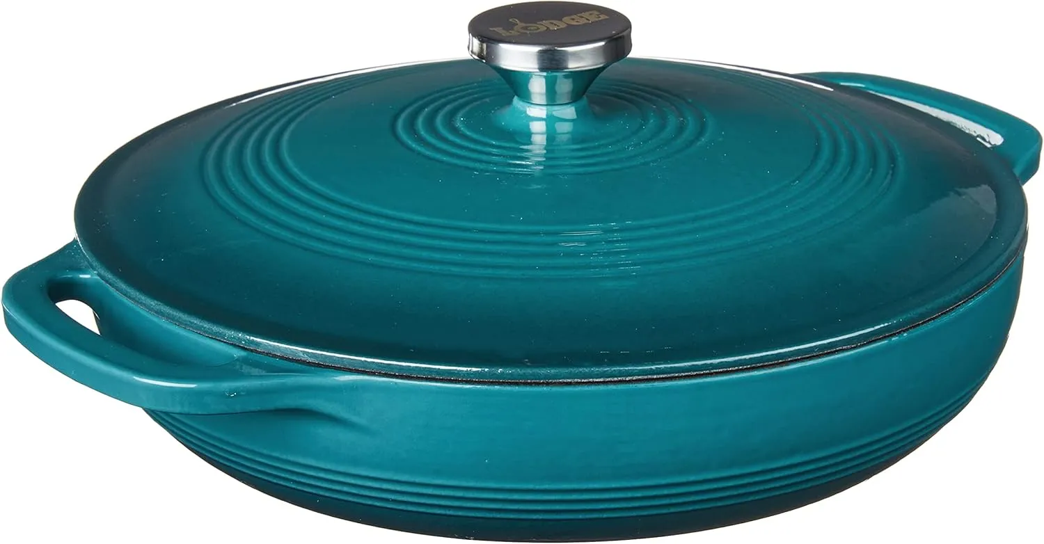Lodge 3.6 Quart Enameled Cast Iron Covered Casserole with Lid  Dual Handles  Oven Safe up to 500 F or on Stovetop - Use to Marinate, Cook, Bake, Refrigerate and Serve  Lagoon