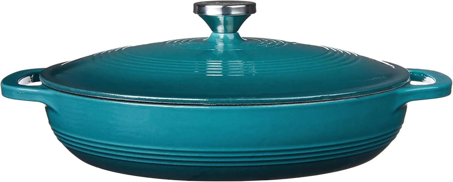 Lodge 3.6 Quart Enameled Cast Iron Covered Casserole with Lid  Dual Handles  Oven Safe up to 500 F or on Stovetop - Use to Marinate, Cook, Bake, Refrigerate and Serve  Lagoon