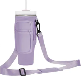 Momocici Cup Holder Carrier Bag with Strap and Pouch for Stanley Quencher 30/40oz Tumbler. Cup Crossbody Holder Bag Compatible with Stanley Cup for Hiking Travelling Camping.