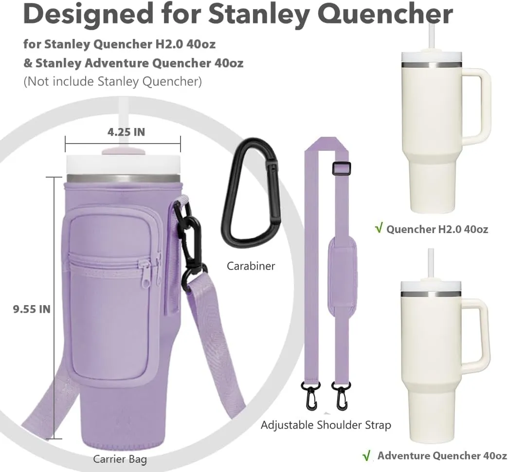 Momocici Cup Holder Carrier Bag with Strap and Pouch for Stanley Quencher 30/40oz Tumbler. Cup Crossbody Holder Bag Compatible with Stanley Cup for Hiking Travelling Camping.