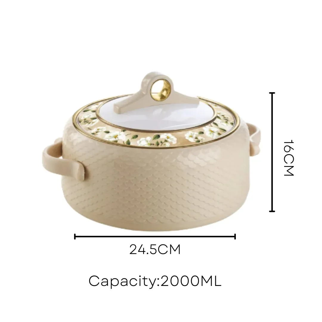 Nayasa Light Brown Casserole - 2000ml Stainless Steel with Floral Lid