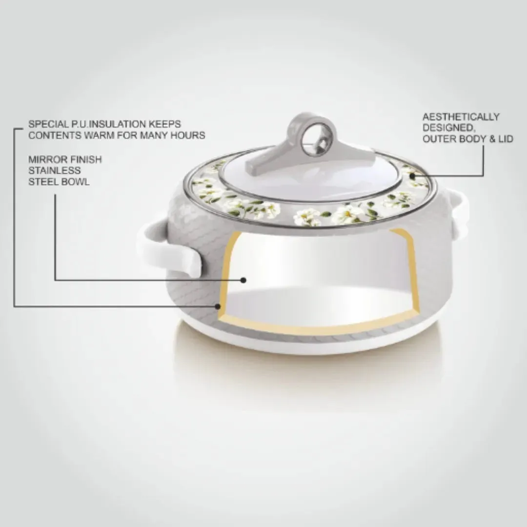 Nayasa Light Brown Casserole - 2000ml Stainless Steel with Floral Lid
